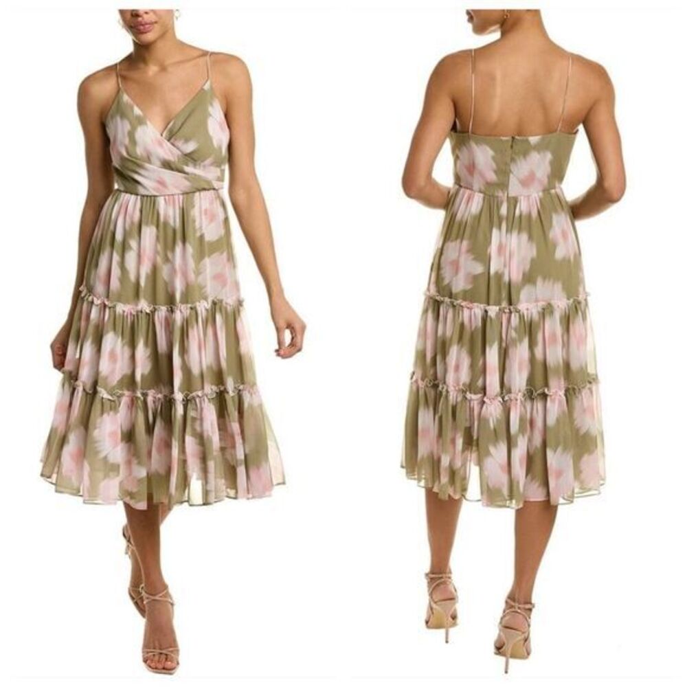 Sachin & Babi Womens Dalia Floral Print Sleeveless Tiered Dress Green Size 2